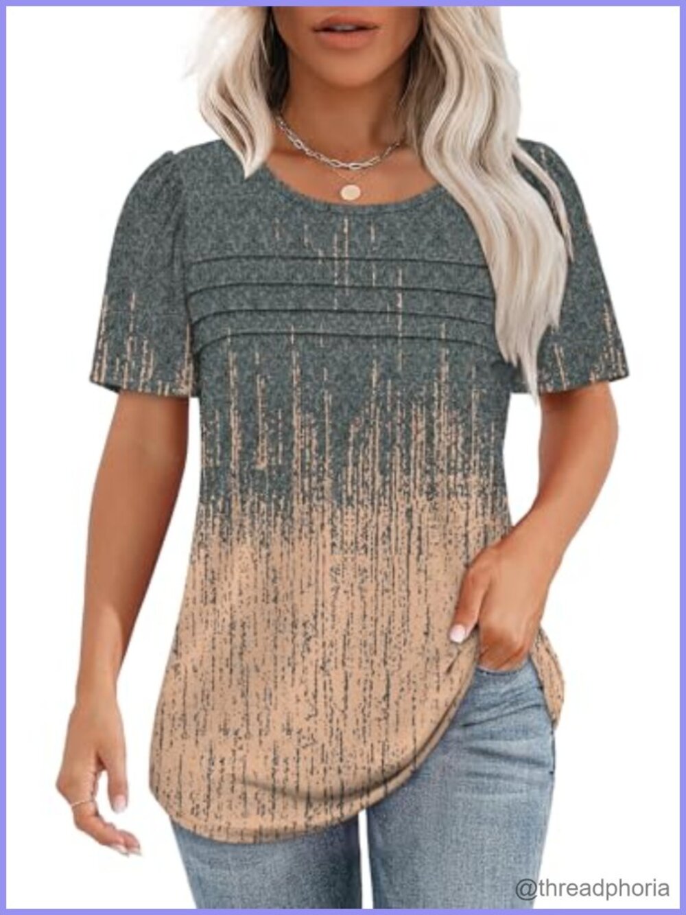 Womens Pleated Front Scoop Neck Short Sleeve T-Shirt Casual Flowy Top